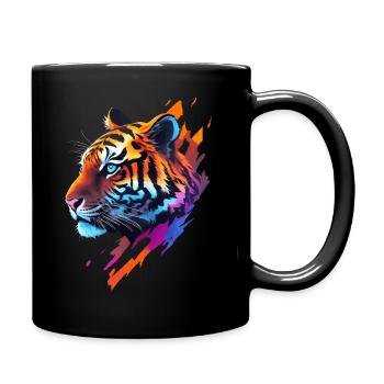 tiger, kopf, zeichnung, neon, farben - Tasse einfarbig - Schwarz - Rechts