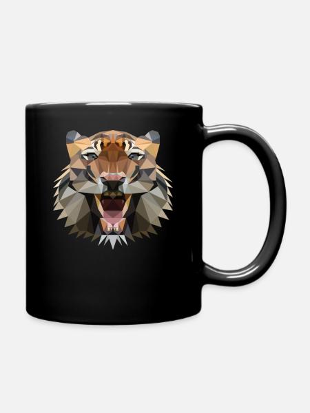 Tiger Polygon Geometrisch - Kater - Tasse einfarbig - Schwarz