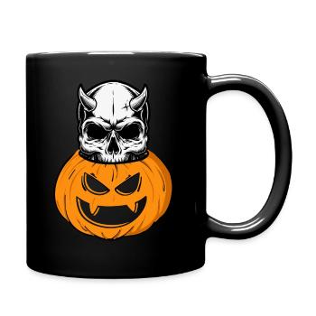 Creepy Jack-o'-Lantern design with skull - Full Colour Mug - black - Right
