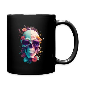 Crâne avec des fleurs - Mug uni - noir - Droite
