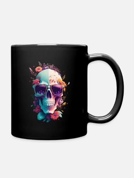 Crâne avec des fleurs - Mug uni - noir