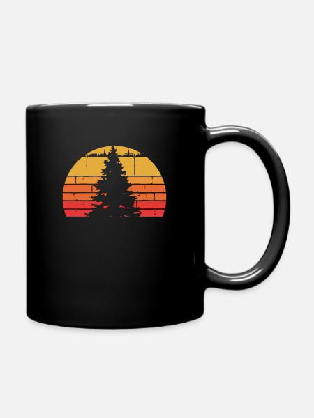 Single Pine Tree Sun - Full Colour Mug - black