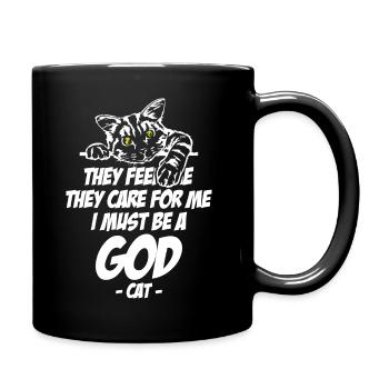 Cat Lover They Feed Me I Must Be A God - Tasse einfarbig - Schwarz - Rechts