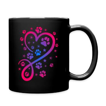 Herz mit Pfötchen und Sternen - Tasse einfarbig - Schwarz - Rechts