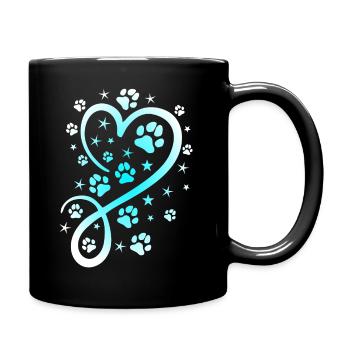 Herz mit Pfötchen und Sternen - Tasse einfarbig - Schwarz - Rechts