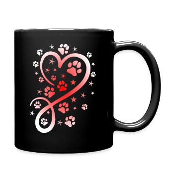 Herz mit Pfötchen und Sternen - Tasse einfarbig - Schwarz - Rechts