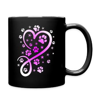 Herz mit Pfötchen und Sternen - Tasse einfarbig - Schwarz - Rechts