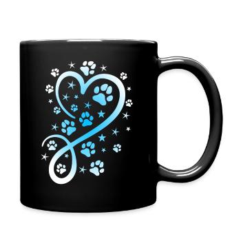 Herz mit Pfötchen und Sternen - Tasse einfarbig - Schwarz - Rechts