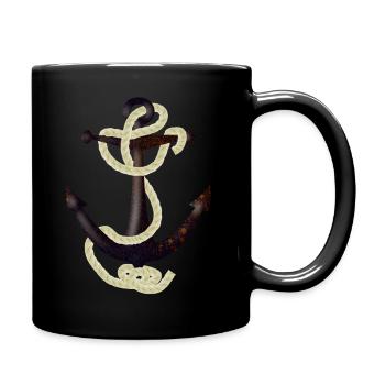 Anker rostig mit Band - Tasse einfarbig - Schwarz - Rechts