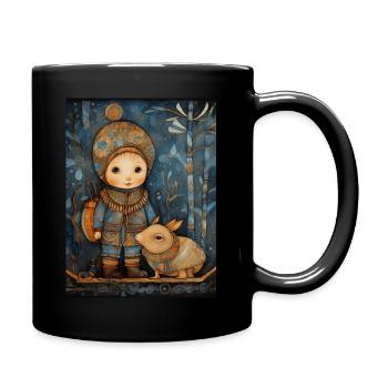 Enchanting children's motif: Child in the winter forest - Full Colour Mug - black - Right