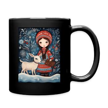 Bezauberndes Kinder T-Shirt: Mädchen mit Ziege - Tasse einfarbig - Schwarz - Rechts