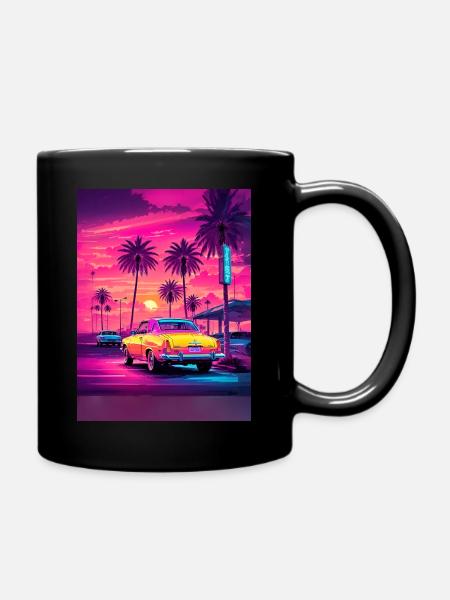 Neon Car at Sunset - Full Colour Mug - black