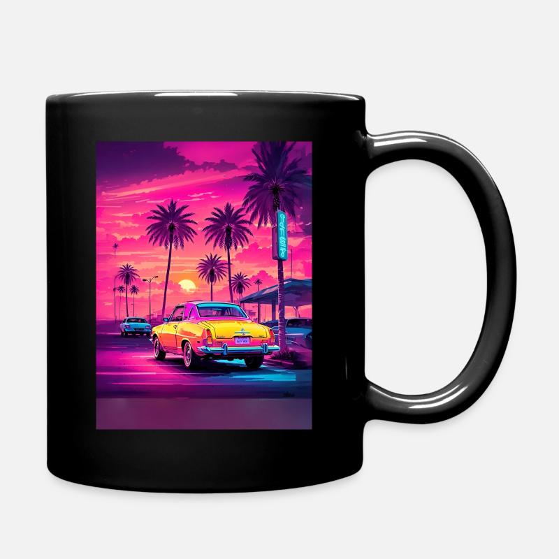 Voiture néon au coucher du soleil - Mug uni - noir
