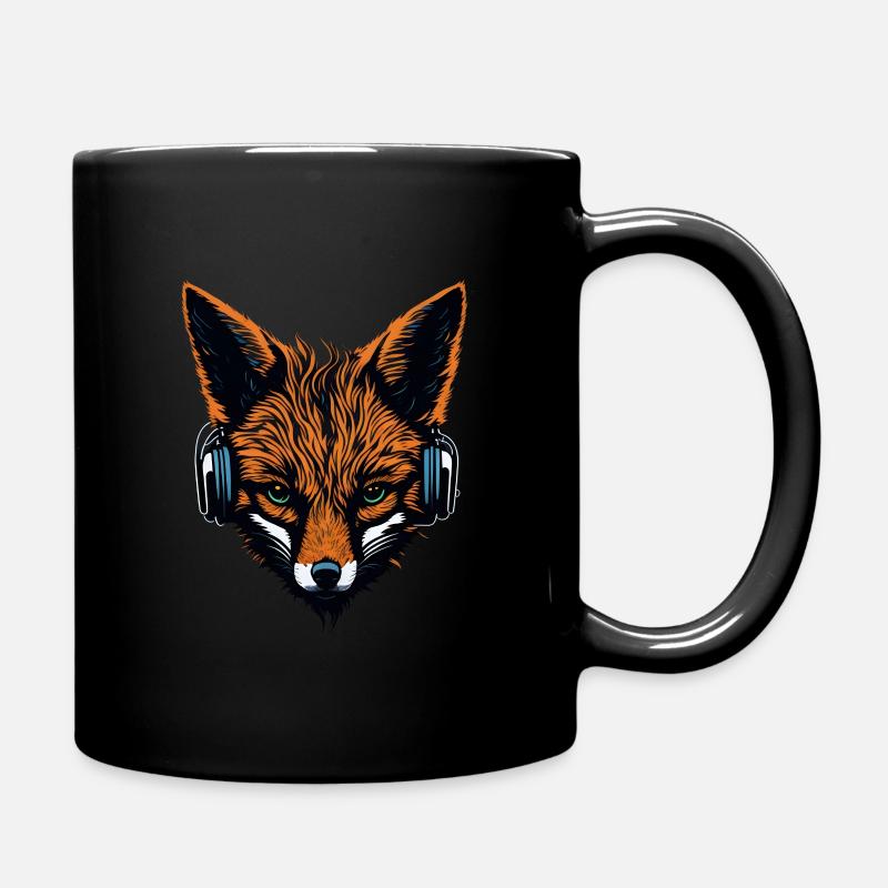 Renard coloré avec écouteurs - Mug uni - noir