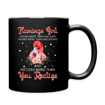 Flamingo-Mädchen Weiß Mehr als sie Sagt Lustig - Tasse einfarbig - Schwarz - Rechts