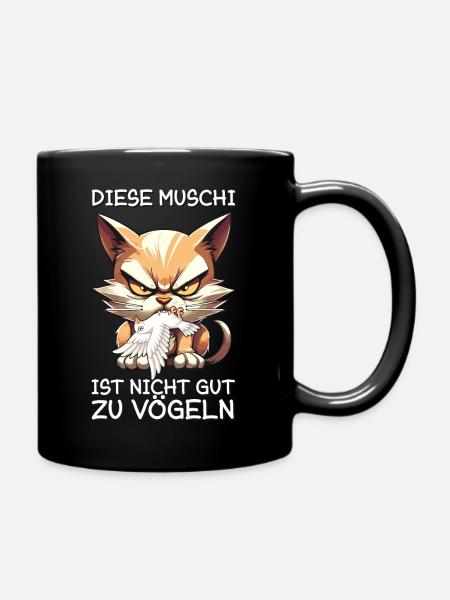 Single Frau Katze Lustiger Spruch Katzenspruch - Tasse einfarbig - Schwarz