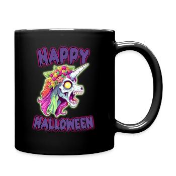 Strahlendes Halloween Zombiecorn Einhorn - Tasse einfarbig - Schwarz - Rechts