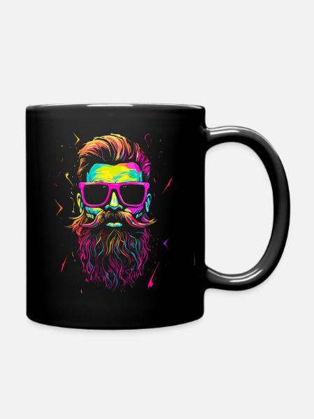 Hipster Schädel mit Bart und Brille in Neonfarben - Tasse einfarbig - Schwarz