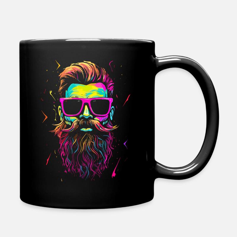 Hipster Schädel mit Bart und Brille in Neonfarben - Tasse einfarbig - Schwarz