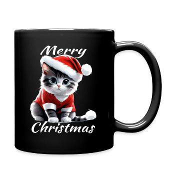 Merry Christmas cat with santa hat - Full Colour Mug - black - Right