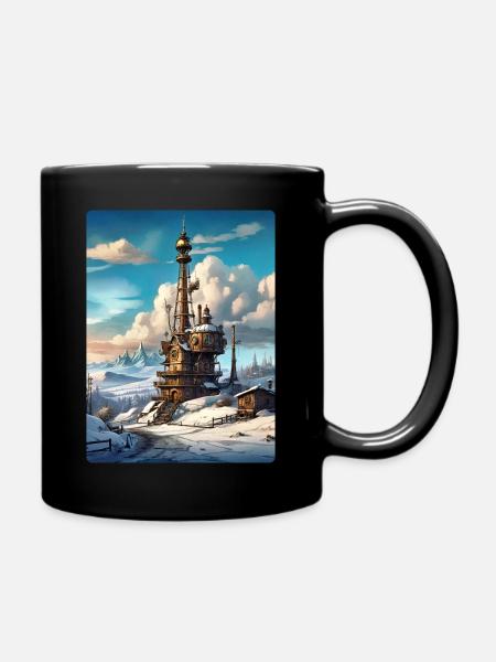 Steampunk Winterlandschaft mit Funkturm 1.11 - Tasse einfarbig - Schwarz