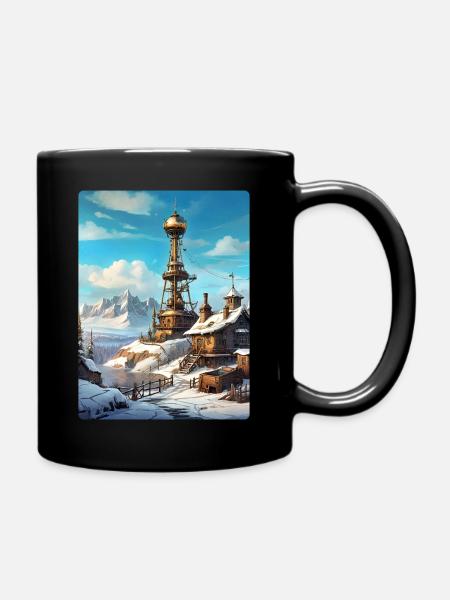 Steampunk Winterlandschaft mit Funkturm 1.7 - Tasse einfarbig - Schwarz