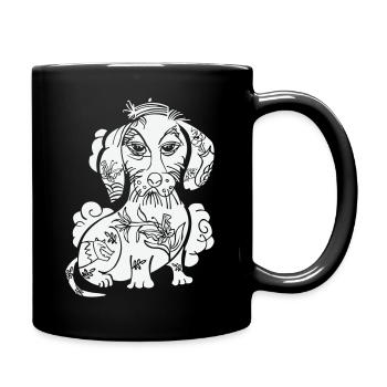 tattooed dachshund with character - Full Colour Mug - black - Right