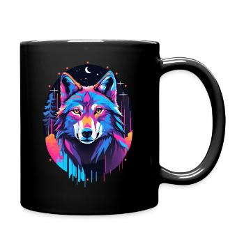 Eerie Blacklight Wolf Hemd - Neonfarben - Tasse einfarbig - Schwarz - Rechts