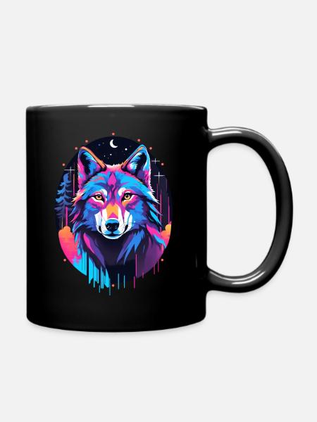 Chemise Eerie Blacklight Wolf - Couleurs Néon - Mug uni - noir