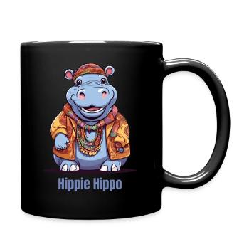 Nilpferd Happy Hippie Hippo - Tasse einfarbig - Schwarz - Rechts