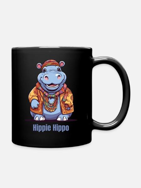 Nilpferd Happy Hippie Hippo - Tasse einfarbig - Schwarz