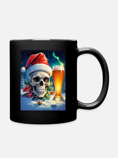Weihnachten Skull Bier 1.11 - Tasse einfarbig - Schwarz
