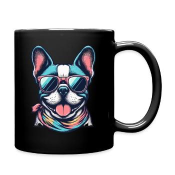 Retro Frenchie - Tasse einfarbig - Schwarz - Rechts