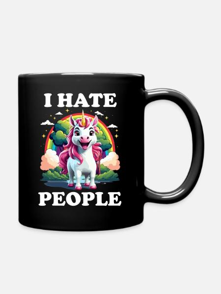 I hate People, Unicorn - Full Colour Mug - black