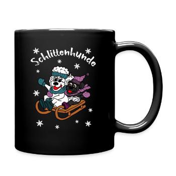 Schlittenhunde - Pudel Schlittenfahrt im Schnee - Tasse einfarbig - Schwarz - Rechts