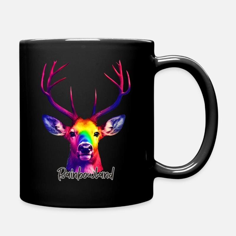 Hirschkopf in Regenbogenfarben - Tasse einfarbig - Schwarz