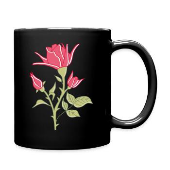rose rouge avec des feuilles vertes et des épines - Mug uni - noir - Droite