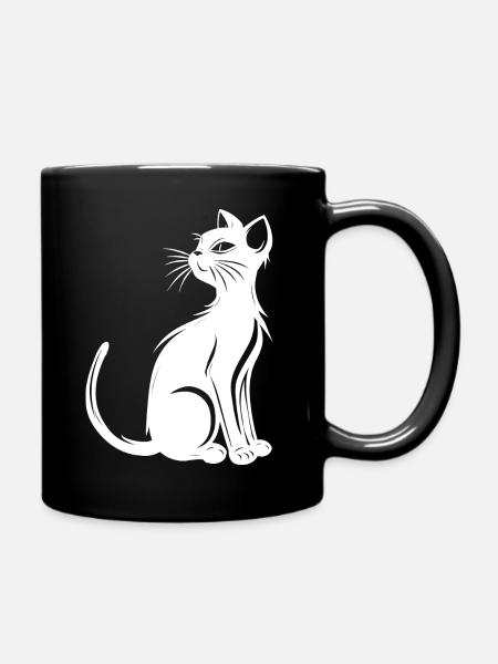 Katze, Katzenmotiv, Katzengesicht - Tasse einfarbig - Schwarz
