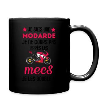 Femme motarde femme sur une moto - Mug uni - noir - Droite