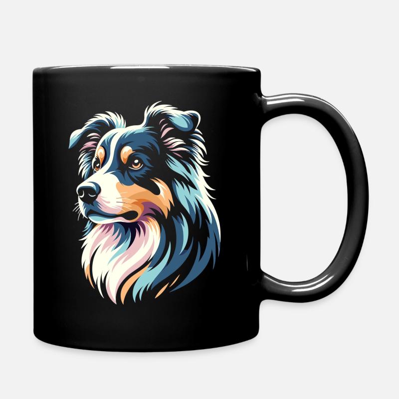 Australian Shepherd Farbenfrohes Portrait - Tasse einfarbig - Schwarz