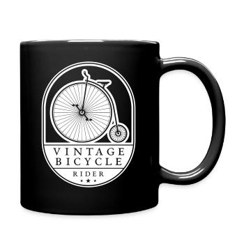 Vintage Bicycle Rider, White on Dark, Farthing - Full Colour Mug - black - Right