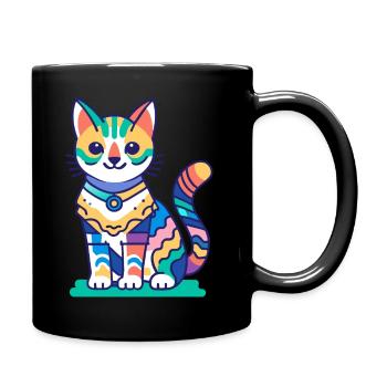 Mehrfarbige Katze - Tasse einfarbig - Schwarz - Rechts