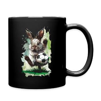 Fußball Kaninchen Hase Spielt Ball Ostern Geschenk - Tasse einfarbig - Schwarz - Rechts