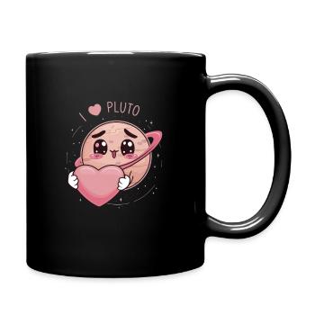 Liebevolles Pluto Herz im Weltraum Look - Tasse einfarbig - Schwarz - Rechts