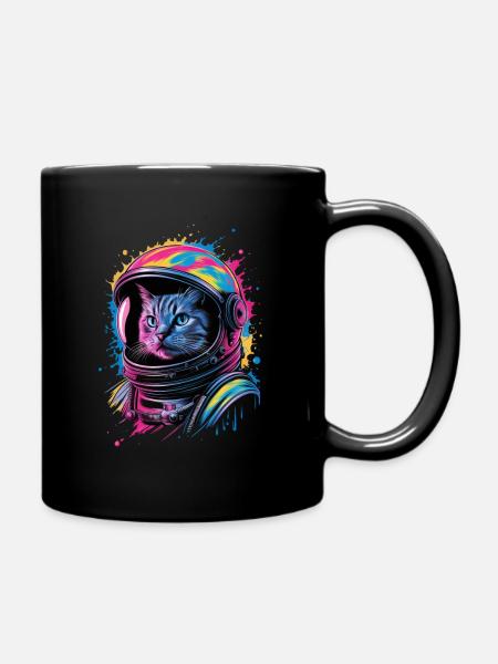 Weltraumkatze Mit Buntem Helm - Tasse einfarbig - Schwarz