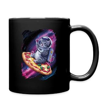 Kitten astronaut on pizza in space - Full Colour Mug - black - Right