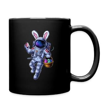 Weltraum Osterhase und Eiersuche - Tasse einfarbig - Schwarz - Rechts
