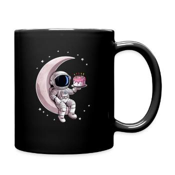 Astronaut with cake sitting on the moon - Full Colour Mug - black - Right