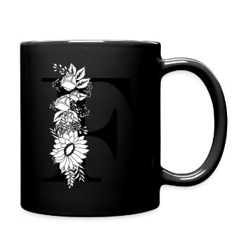 Lettre f floral noir et blanc - Mug uni - noir - Droite