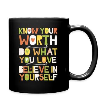Motivational Quote Know your Worth Word Art - Full Colour Mug - black - Right